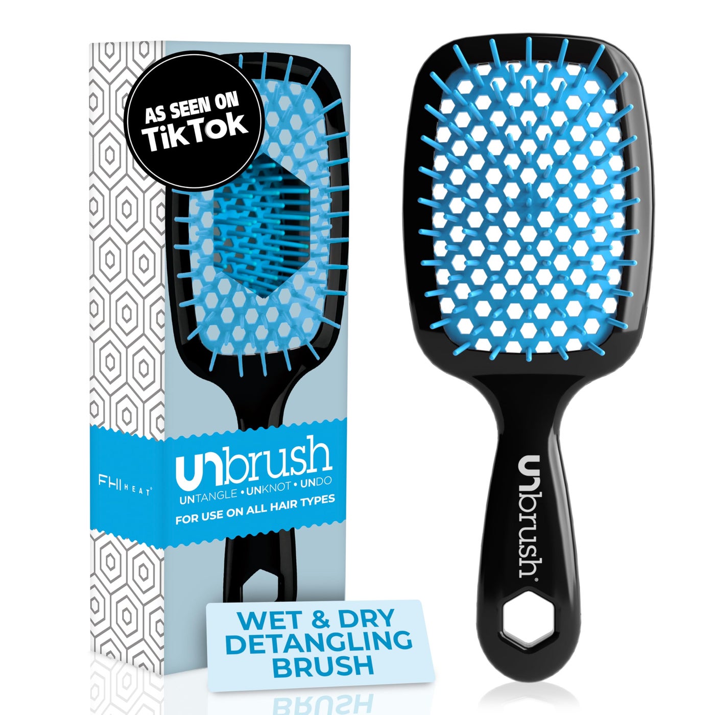 FHI Heat UNbrush Detangling Brush for Pain-Free Brushing on All Wet or Dry Hair Types â€” Durable DuoFlex Anti-Static Bristles, Lightweight Handle, Vented Hair Brush, Ocean