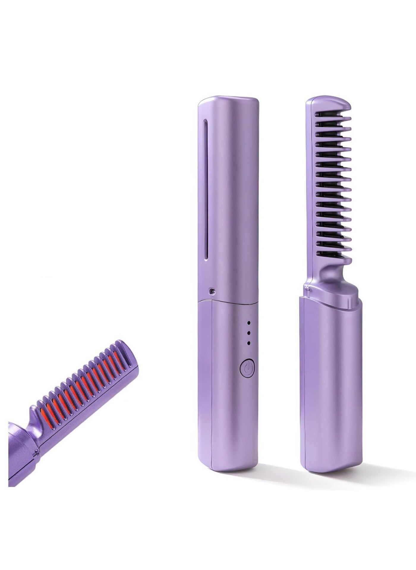 Mini Hair Straightener, Rechargeable Hair Straightener Brush, Portable Straightening Brush with Anti-Static Negative Ion, Hot Comb Hair Straightener for Women, for All Hair Types (Purple)