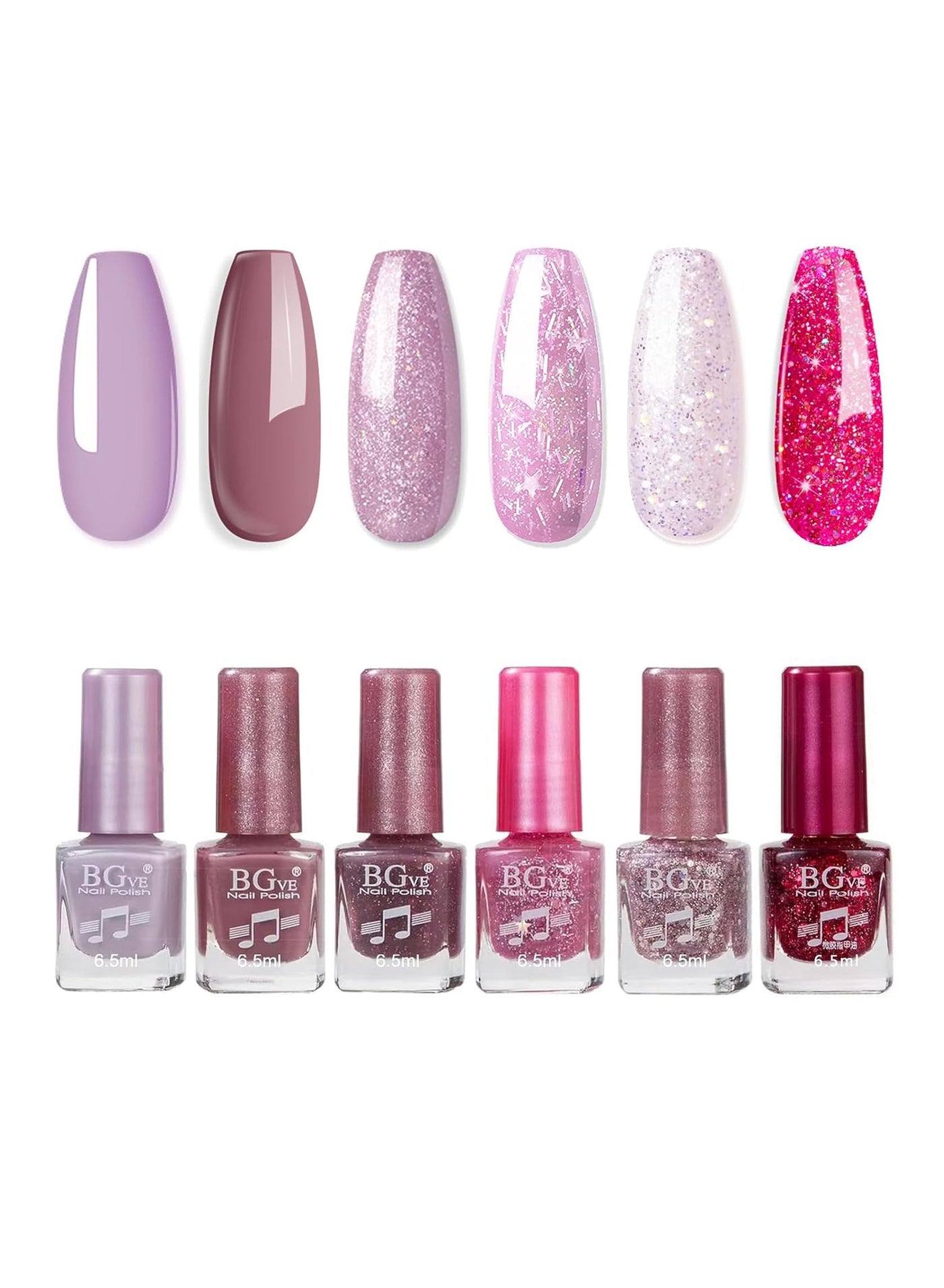 Nail Polish Set Glitter Nail Varnish Sets, Quick Dry & Long Lasting Purple Nail Polish, 6PCS Sparkly Purple Oil-Based Formula Nail Polish Gift Set - No Need Cure for DIY Nail Art