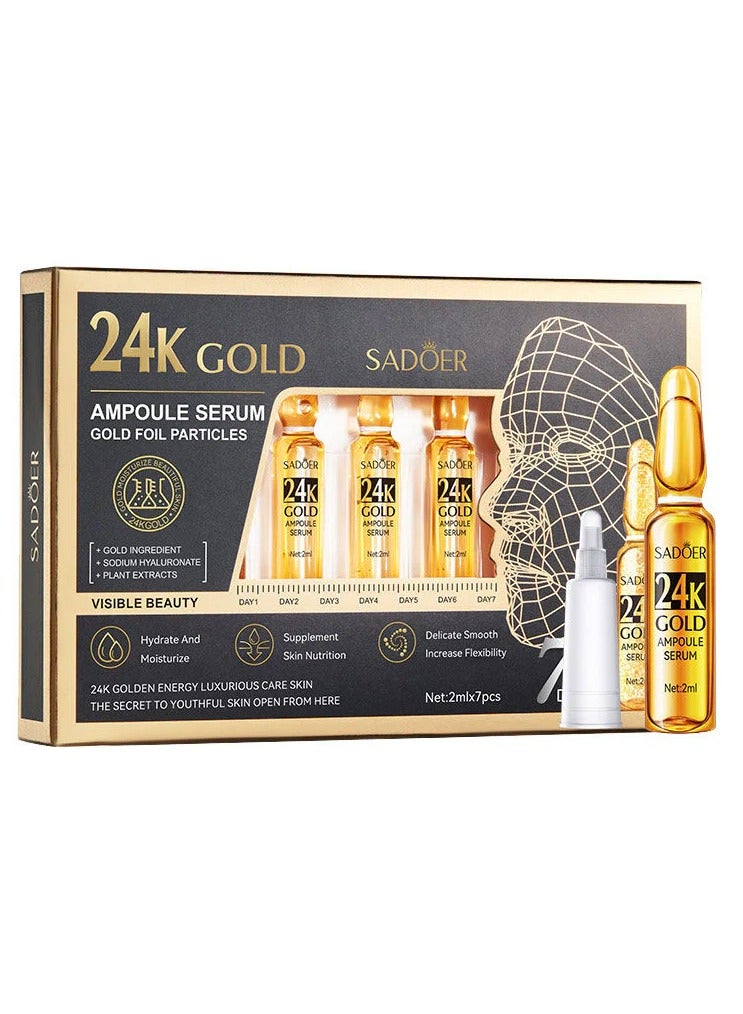 24k gold ampoule serum gold foil particles gold incredient for korean glass skin effect 7 days magic (2ml*7)