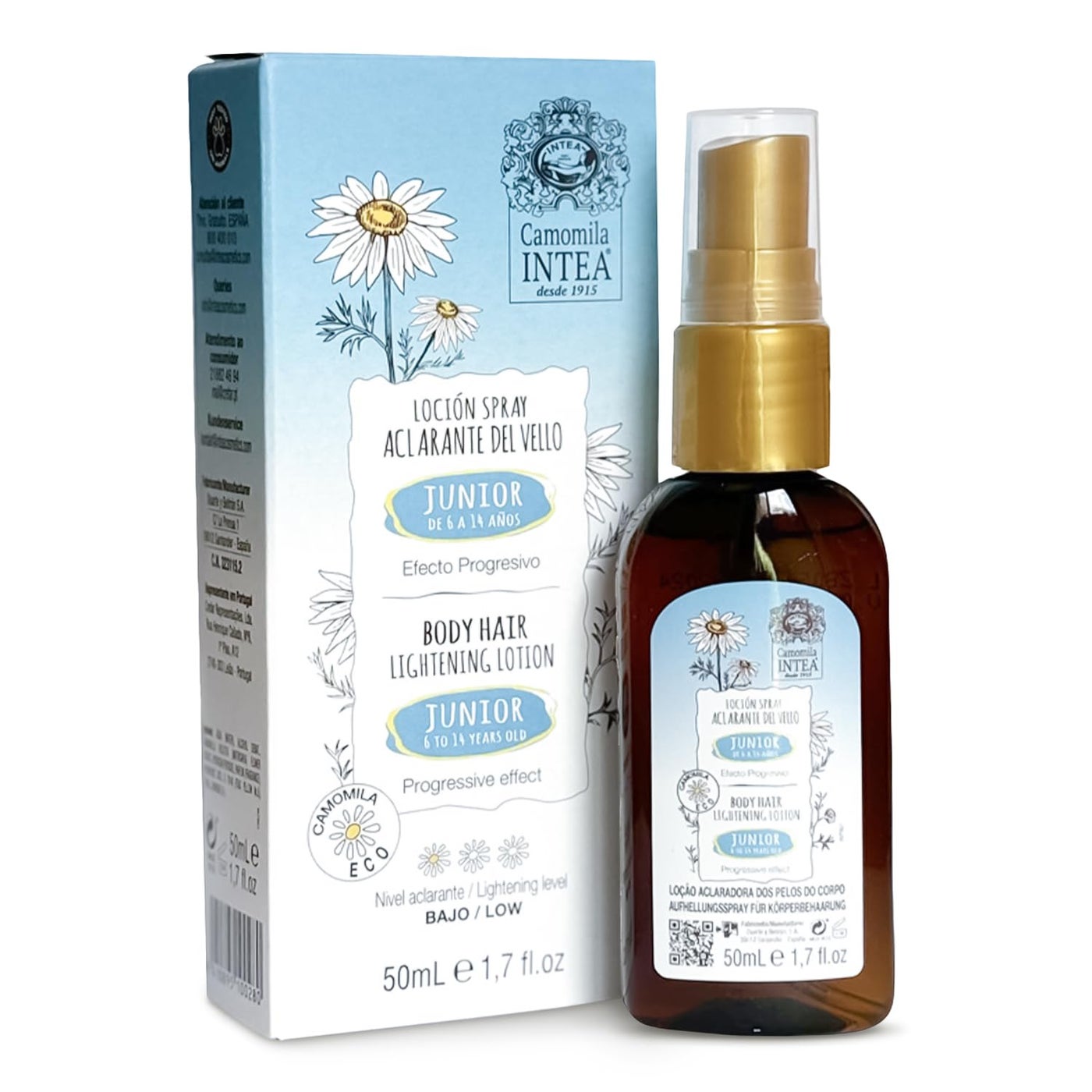 Camomila Intea Junior Body Hair Lightener for Kids - Bottle Spray with Natural Chamomile Extract - Paraben and Ammonia FREE â€“ 1.7 oz (50 ml)