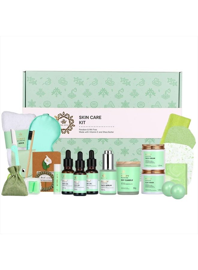 Facial Skin Care Set & Bath Spa Kit, Bath and Body At Home Spa Kit, Mothers Day Gifts Ideas, Self-care Relaxation Gift, Skin Care Collection plus essential oil, Hyaluronic Acid, Vitamin E.(Tea Tree)