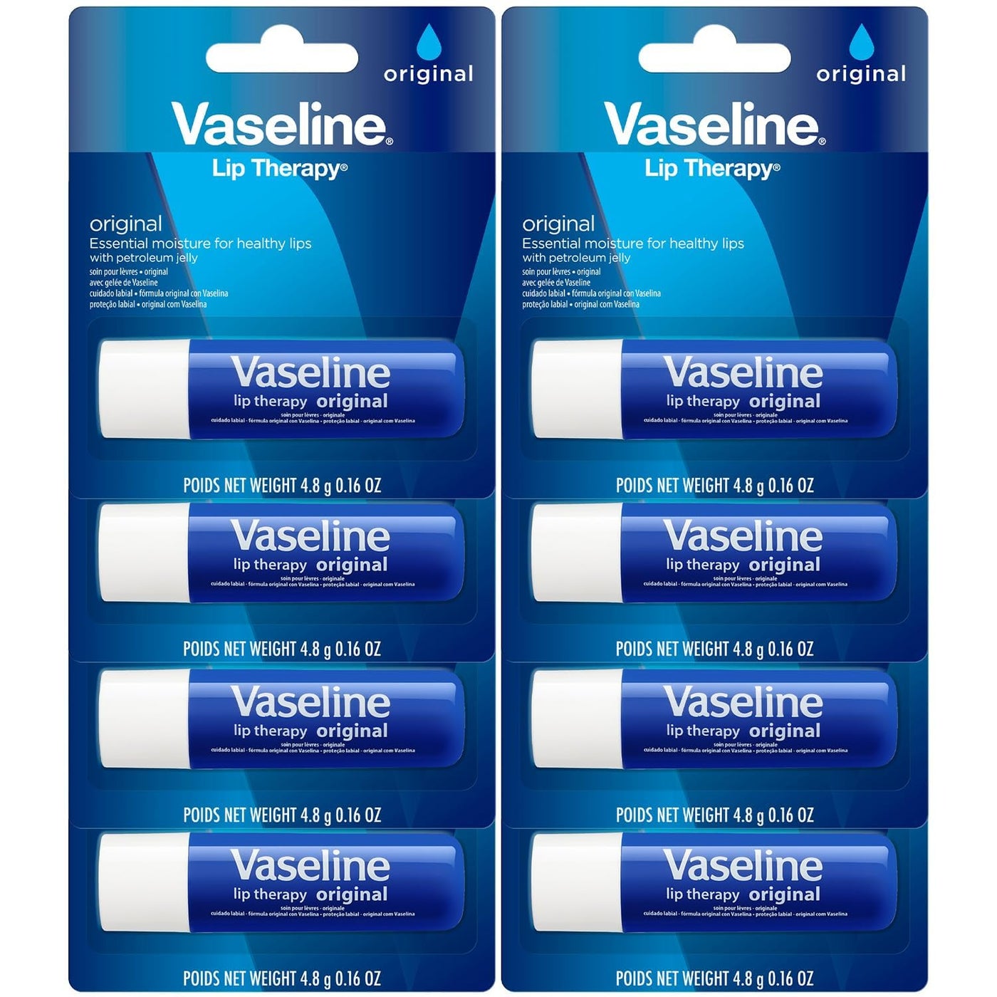 Vaseline Lip Therapy Original 8-Pack â€“ Lip Moisturizer for Dry, Cracked Lips, 0.16 Oz Ea