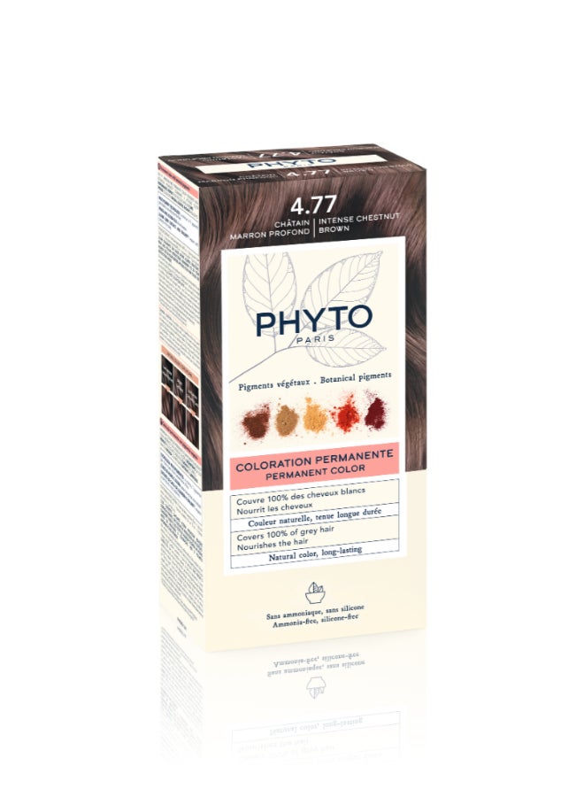 Phyto PhytoColor Permanent Hair Color Kit, Shade 4.77 Intense Chestnut Brown, Ammonia-Free Botanical Hair Dye with 100% Grey Coverage
