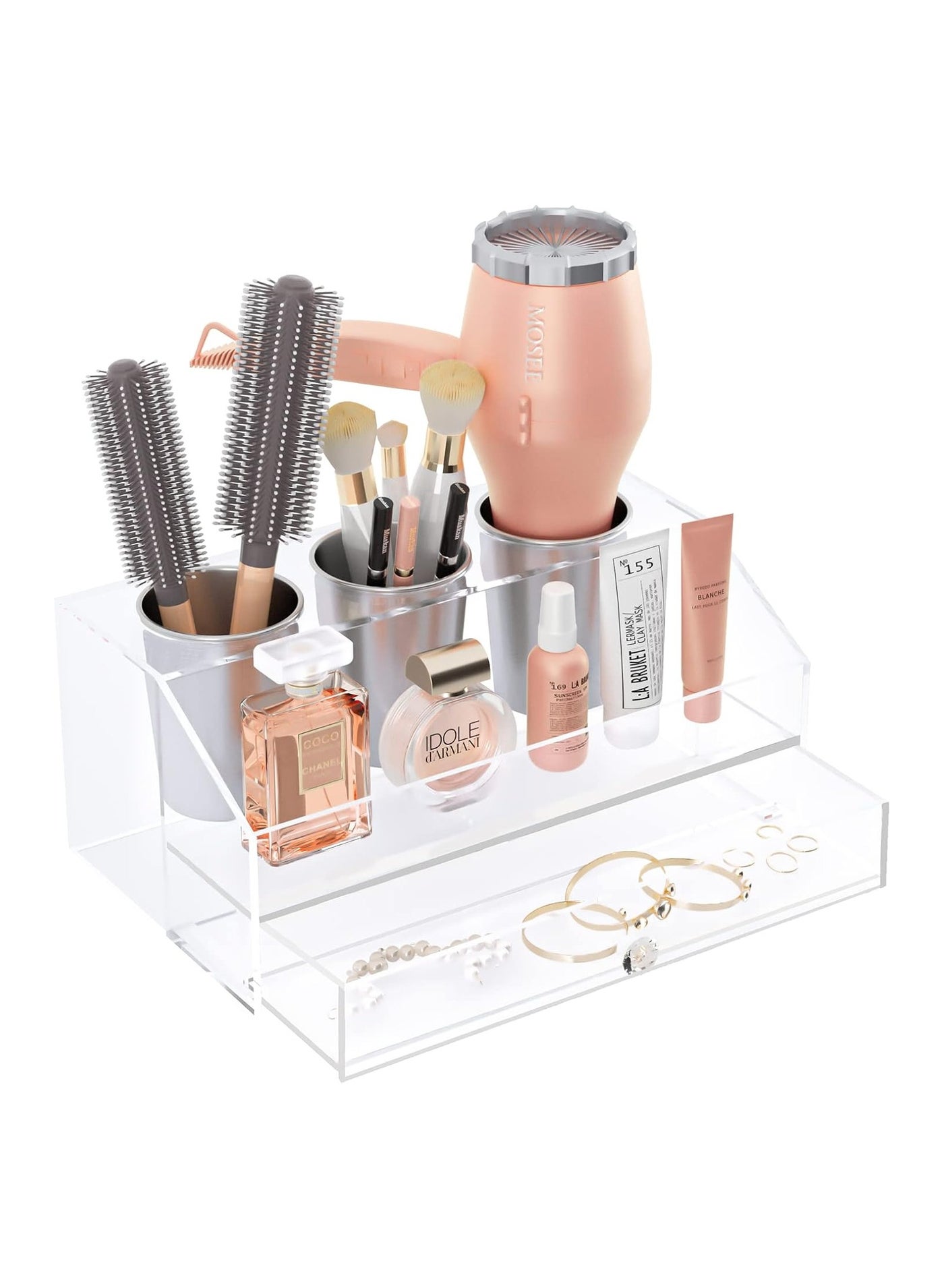 Hair Tool Organizer, Acrylic Hair Dryer and Hair Styling Tools Organizer, Hot Tool Holder, Bathroom Countertop Organizer Storage for Blow Dryer/Curling Iron/Hair Straightener/Hair Brush