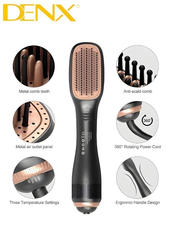 1200W Hair Dryer Brush – 2-in-1 Ceramic Hot Air Brush for Drying & Styling, Professional Volumizer & Straightener with Anti-Frizz Technology, 3 Speed Settings – Ideal for All Hair Types