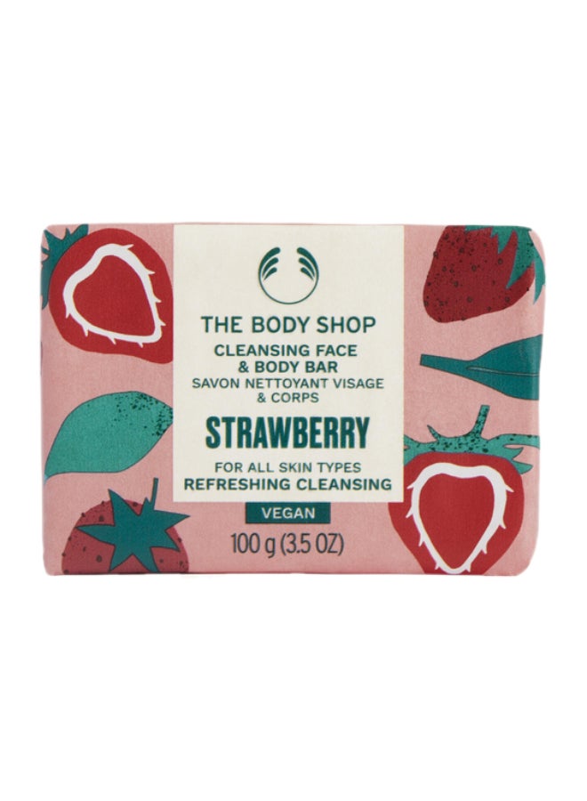 Strawberry Cleansing Face & Body Bar – Multi-Purpose Soap Bar with Shea Butter | Gently Cleanses Face & Body, Softens Skin, Sweet Strawberry, Vanilla & Pineapple Scent | Suitable for All Skin Types, 100g