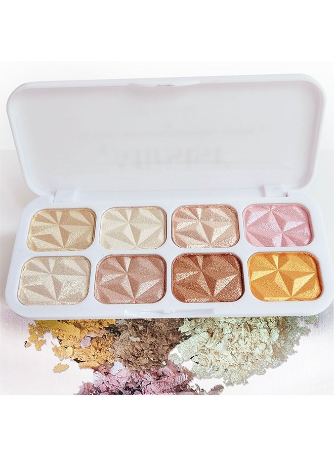 8 colors diamonds highlighter palette,profesional natural glow Facial Highlighters & luminizers contour Concealer Highlight Powder Palette Lasting Lightweight