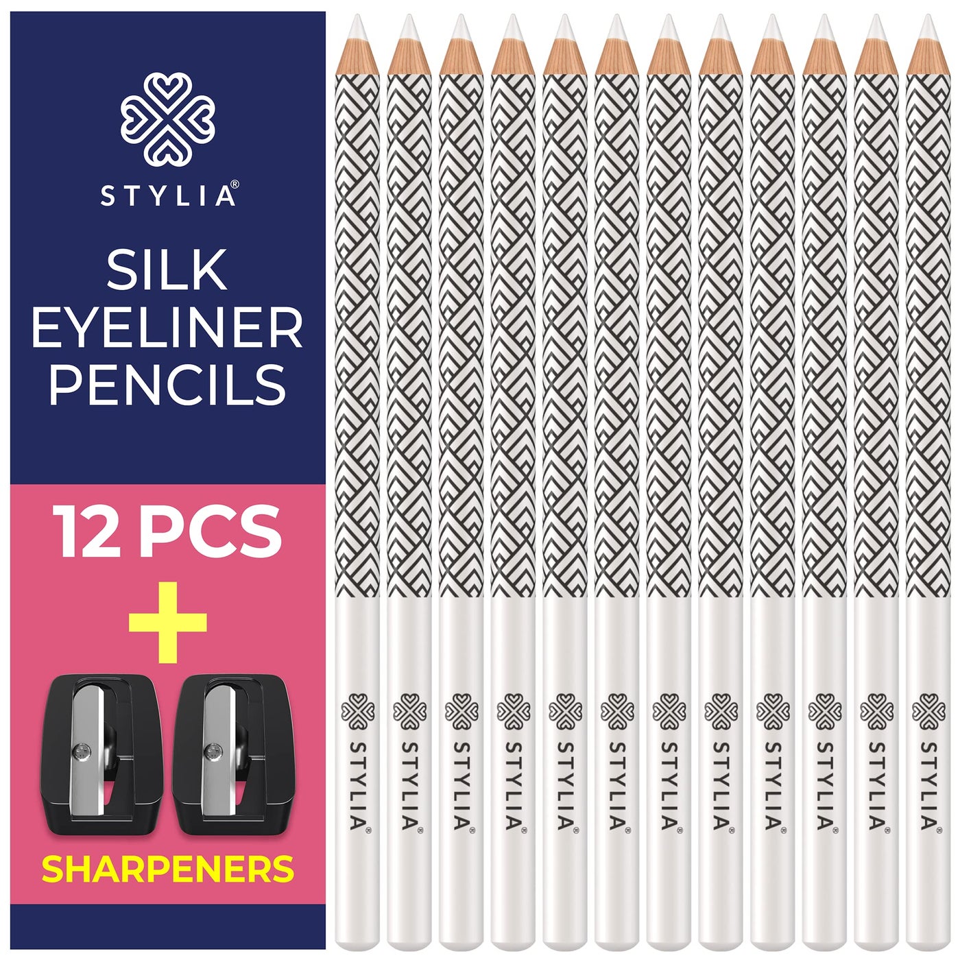 Stylia Waterproof White Eyeliner Pencil For Women â€“ Long-Lasting Microblading Supplies Brow Pencil, Perfect for Defining, Highlighting & Brightening Eyes (12PC White)