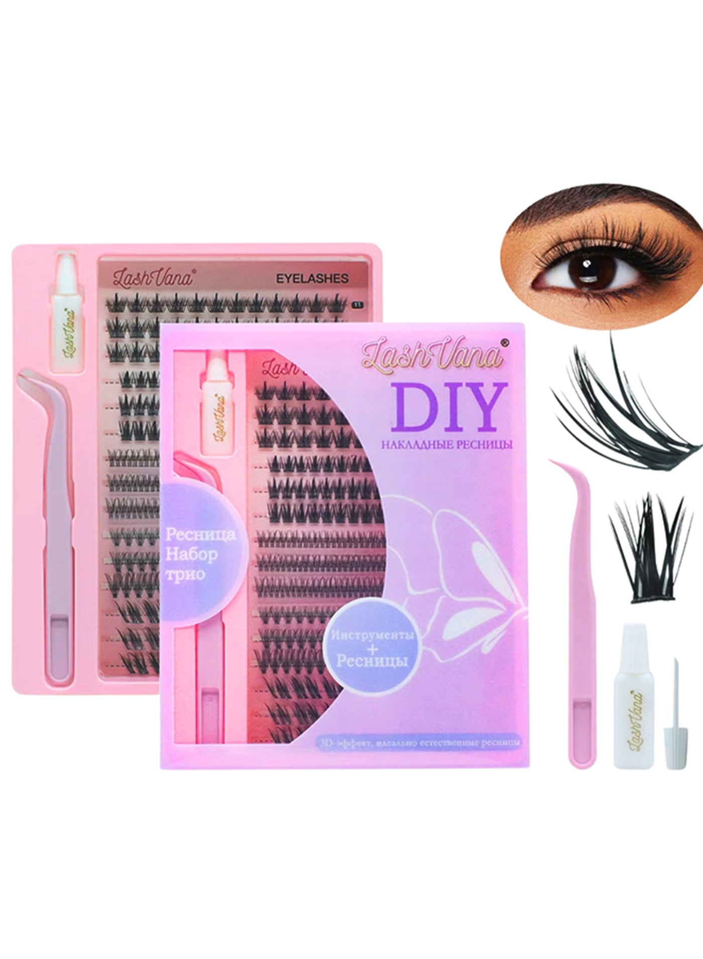 303pcs 5 Styles DIY Lash Extension Kit Eyelash Clusters with Lash Bond and Tweezer Natural Curl Personal Eyelash Set, Easy to Apply at Home 3D Effects 9-13mm False Eyelashes