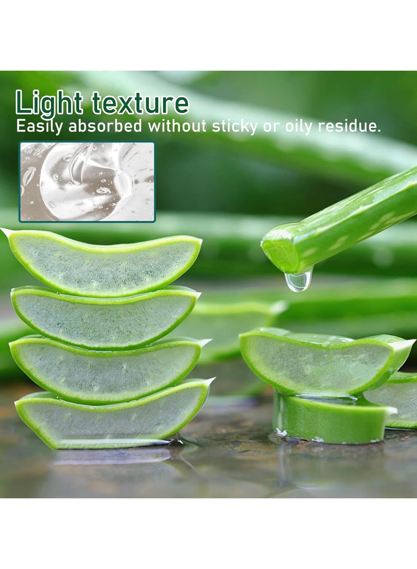 Organic Aloe Vera Gel, No-sticky Long Lasting Refreshing Moisturizing, Relieve Irritated Skin Caused by Sunburn, Rashes, All Skin Type