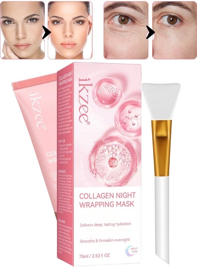 Collagen Night Wrapping Mask 75ml Collagen Sleeping Mask Collagen Facial Mask for Elasticity and Hydration Moisturizing Deep Overnight Wrapping Collagen Peel Off Facial Mask for Skin Care