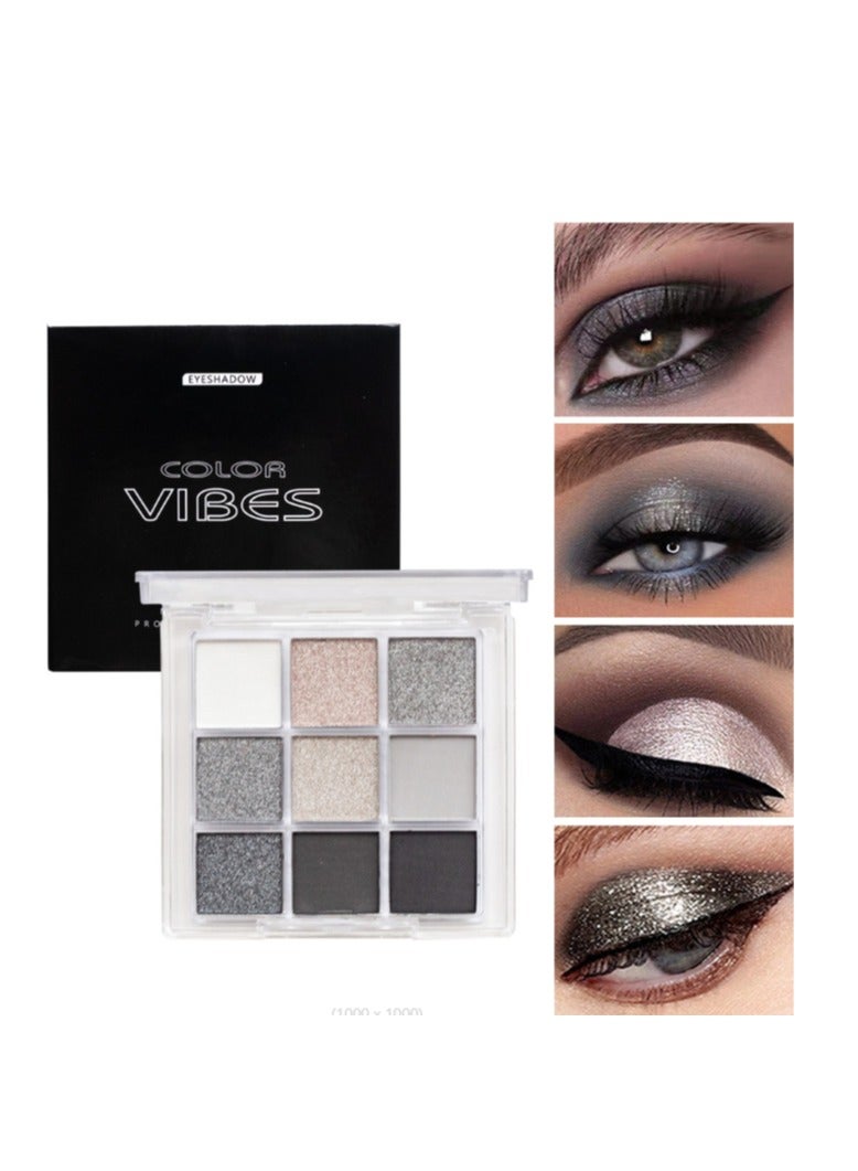 Black Grey Smokey Eyeshadow Palette 9 Colors Cool Toned Matte Glitter Eyeshadow Palette Longlasting Waterproof Smoky Eye Shadow for Girls and Women