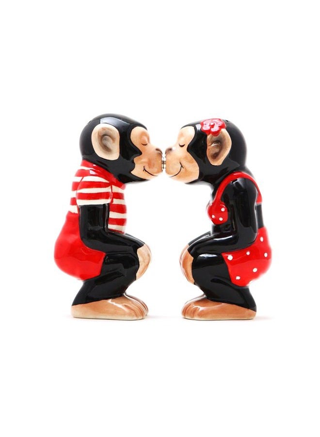 Boy and Girl Chimps Kissing Salt and Pepper Shaker Set