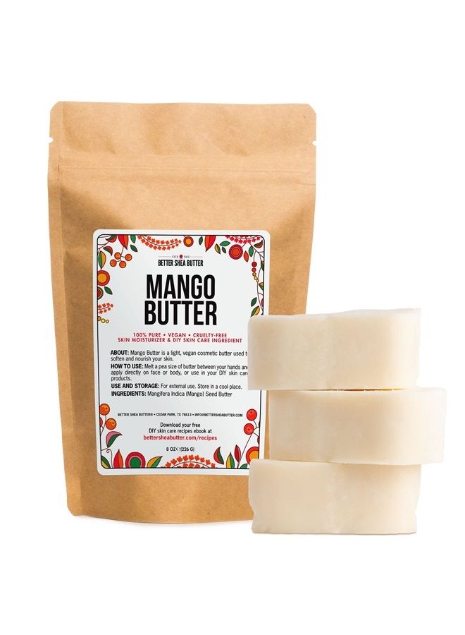 Raw Mango Butter | 100% Natural, Extracted from Mango Seed | Skin and Hair Moisturizer | Use with Shea in DIY Whipped Body Butter, Lotion, Lip Gloss and Soap Making | 8 oz block