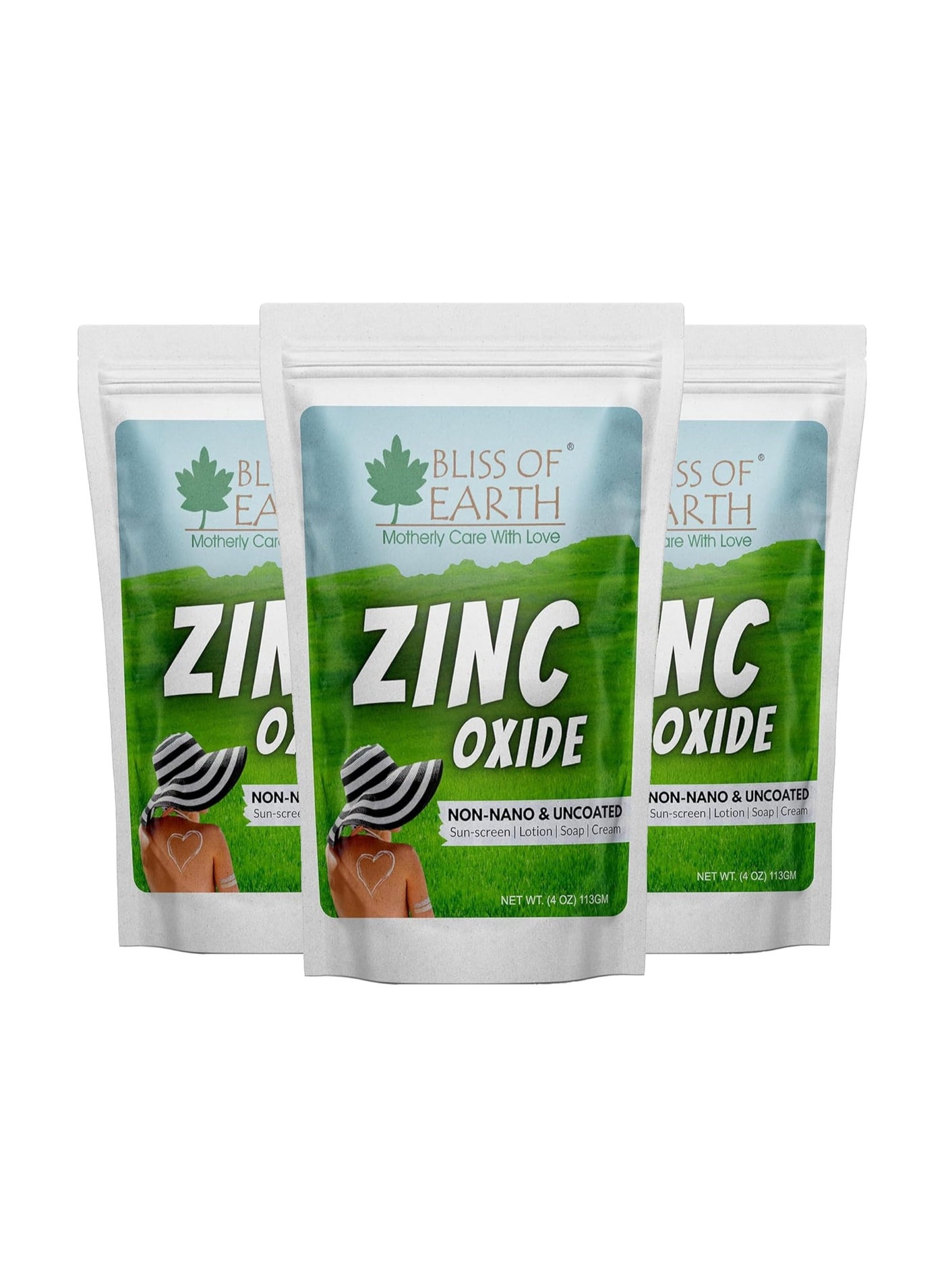 Bliss of Earth 4 oz Zinc Oxide Powder Non Nano & Uncoated for Skin Face, Cosmetic & DIY Product 113Gm Pack of 3