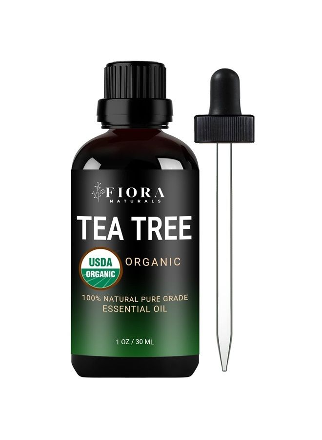 Tea Tree Essential Oil by Fiora Naturals- 100% Pure Organic Oil, for Face, Hair, Skin, Acne, Scalp, Foot and Toenails. Melaleuca Alternifolia, 1 oz /30ml