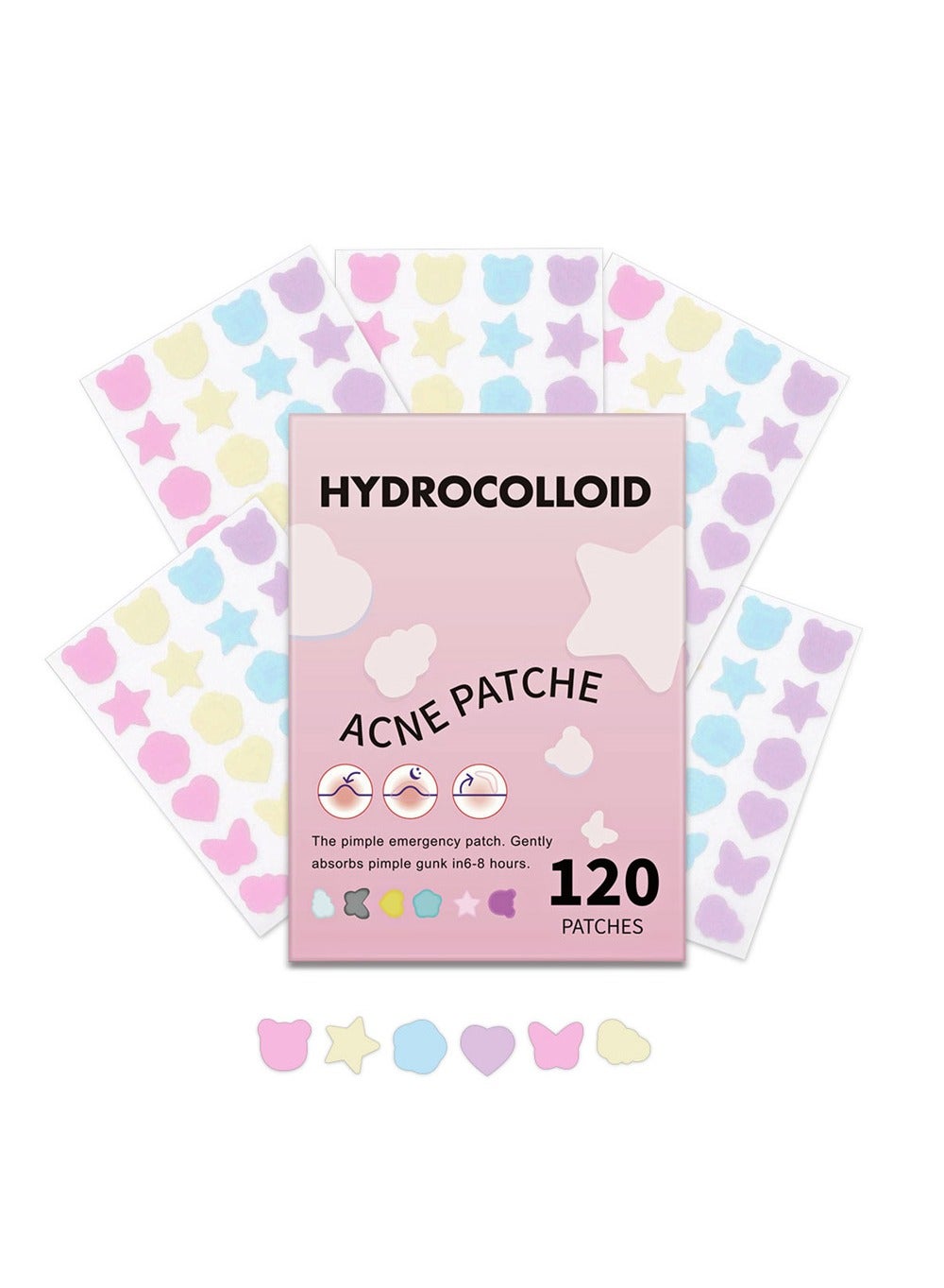 Pimple Patch, Acne Patch, Star Patches for Face 120Pcs with Hydrocolloid and Salicylic Acid - Star Pimple Patches for Covering Zits, Blemishes, Dark Spots - 6 Cute Shapes