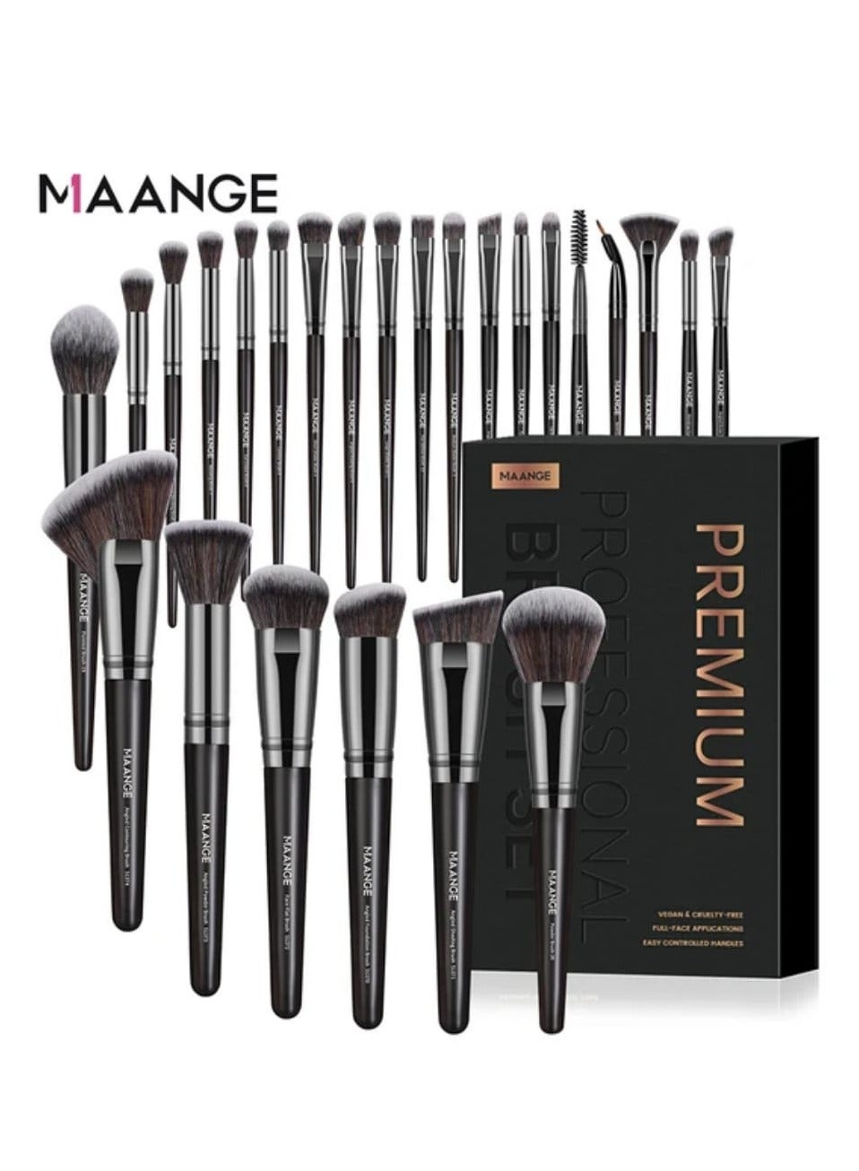 MAANGE Professional Makeup Brushes 25 Pieces Synthetic Eye Shadow Brush Set Blush with Gift Box (Black)