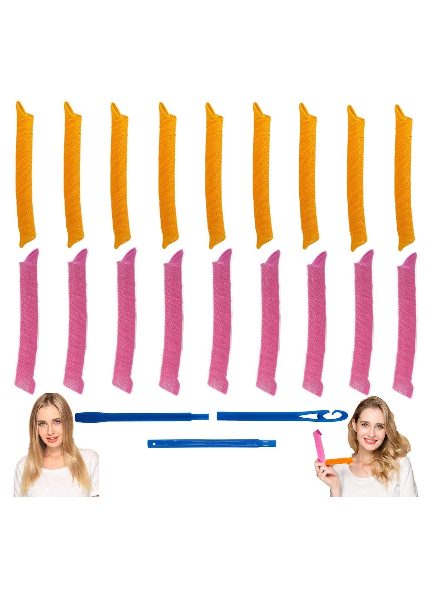 Hair Curlers, No Heat Spiral Curls Styling Rollers Kit 18 Magic Curlers with 1 Styling Hooks for Home Salon DIY, for Extra Long Hair Most Kinds of Hairstyles 55cm/21.65