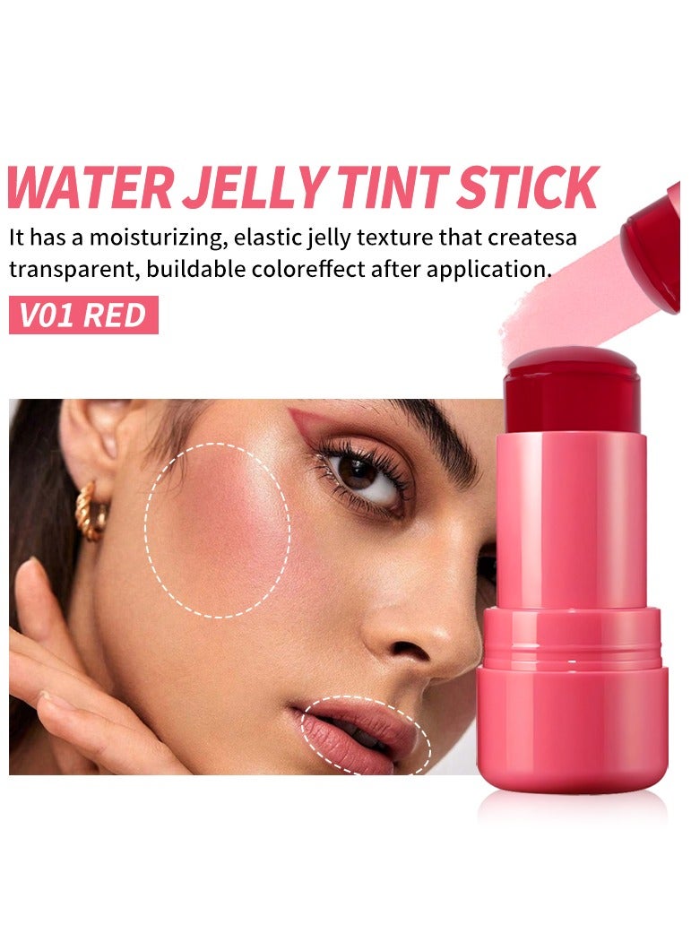 Jelly Blush Stick Blush Cream for Cheeks Eyes Lips Stick for Brightening, Blush in Natural with Waterproof Sweat-Resistant, Nude Makeup Multi-Use Color Stick Creamy Blush 01RED