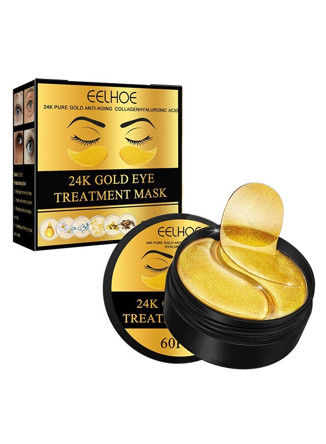 24K Gold Eye Treatment Mask 60pcs, Has The Effect Of Reducing Edema, Eliminating Wrinkles And Dark Circles Under The Eyes, And Reducing Eye Skin Aging,Suitable For All Skin Types.
