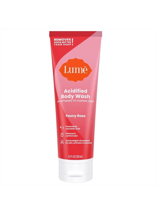 Acidified Body Wash - 24 Hour Odor Control - Removes Odor Better than Soap - Moisturizing Formula - Formulated Without SLS or Parabens - OB/GYN Developed - 8.5 ounce (Peony Rose)