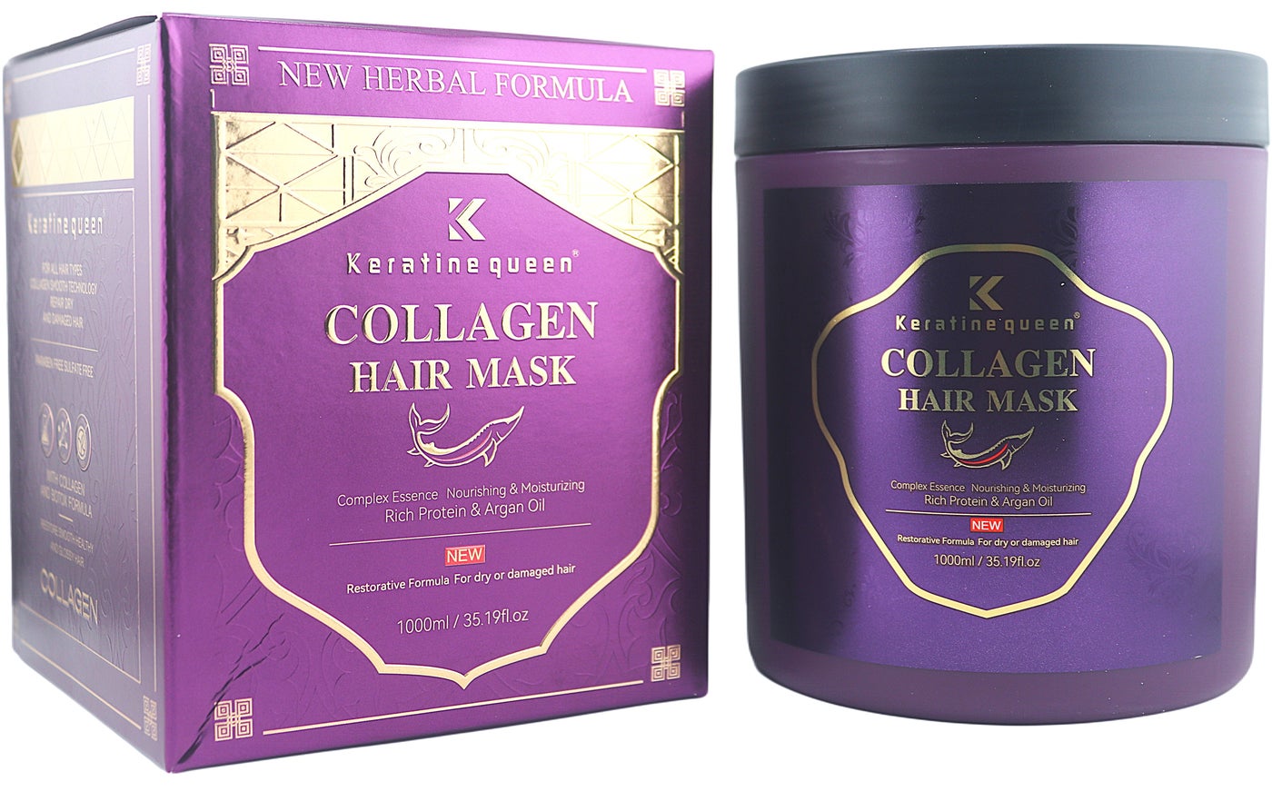 Keratine queen Collagen Hair Mask, New Herbal Formula, Nourishing & Moisturizing, Rich Protein & Argan Oil, Restorative Formula for Dry or Damaged Hair, 1000ml/35.19fl.oz