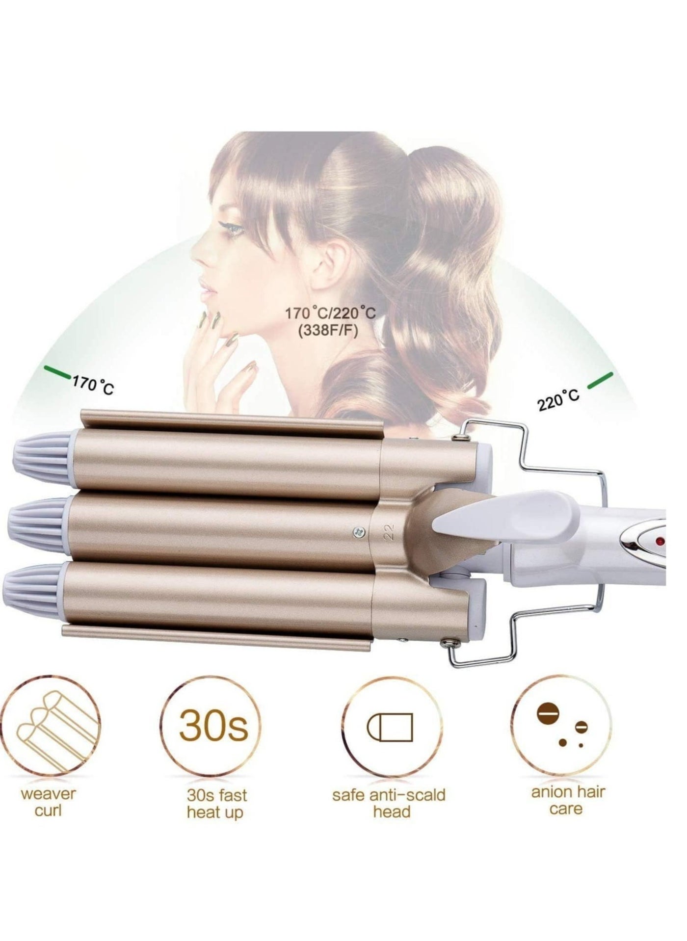 Three Barrel Curling Iron Wand Hair culer hair wave hair iron Ceramic Tourmaline Triple Barrels, Dual Voltage Crimp