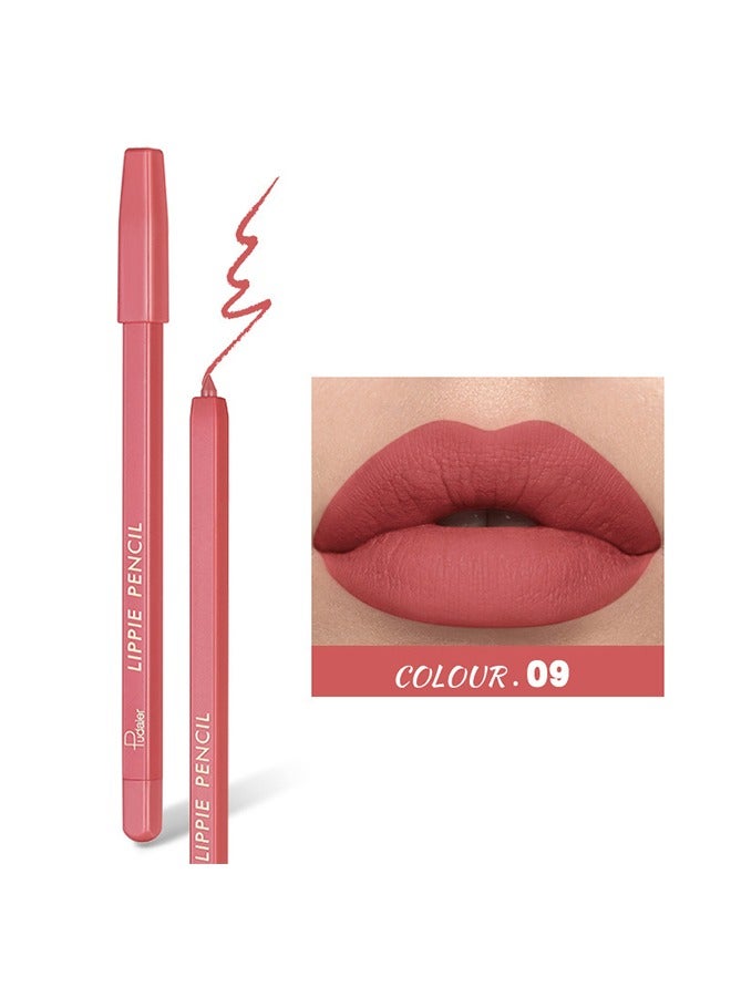Lipstick & Lippie Pencil, Lip Pencil Waterproof, Sweat-Proof and Colorfast Automatic Lip Liner Matte Decorative Lip Liner,Natural Formula, High Pigment and Easier To Create Perfect Lip Makeup(#09)