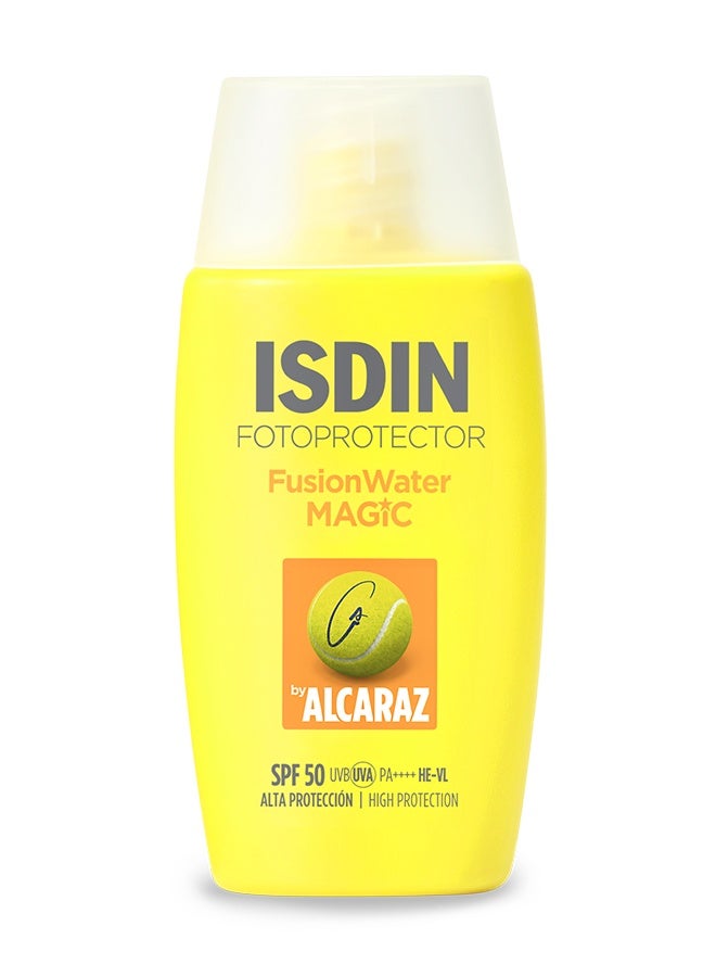 Fusion Water Magic By Alcaraz SPF50+ Facial Sunscreen 50ml – Ultra-Light Daily Face Sunscreen with Hyaluronic Acid, Vitamin E & Heat Stress Protect, Broad Spectrum UVA/UVB Protection, Water & Sweat Resistant, Non-Greasy Invisible Finish for All Skin Types