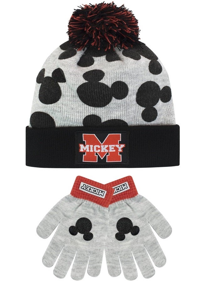 Kids Winter Hat and Gloves Set Mickey Mouse Gray One Size