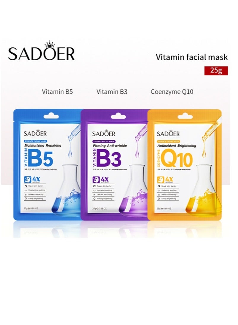 6 Packs  Vitamin B5 B3 Q10 Moisturizing Repairing Facial Mask Natural Home Spa Treatment Mask, Hydrates And Moisturizes Face