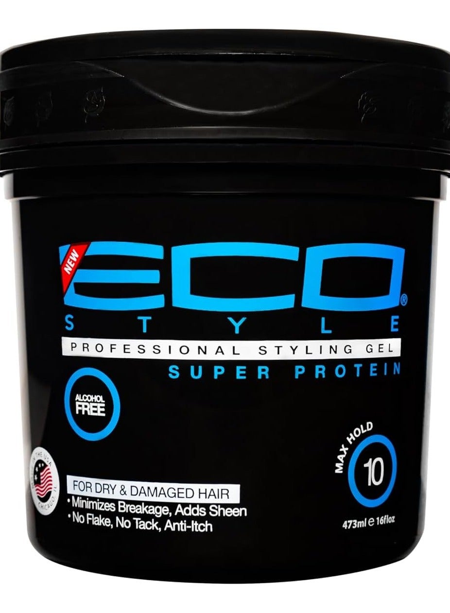 Eco Style Super Protein Hair Styling Gel 16oz – Max Hold, Alcohol-Free, Strengthening Gel for Dry & Damaged Hair
