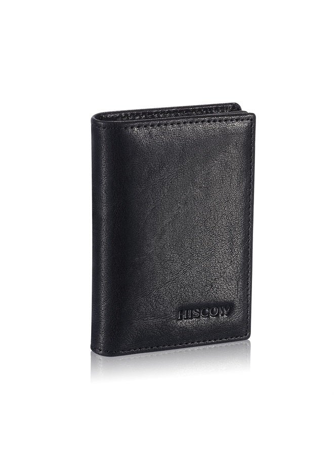 Leather Business Card Case Holder for Men & Women, Italian Calfskin (Black Vegetable-Tanned Leather)