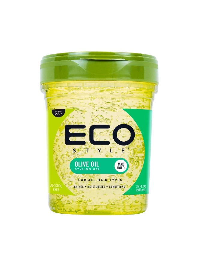 Eco Style Olive Oil Styling Gel – Flake-Free, Moisturizing Max Hold Gel – 946ml