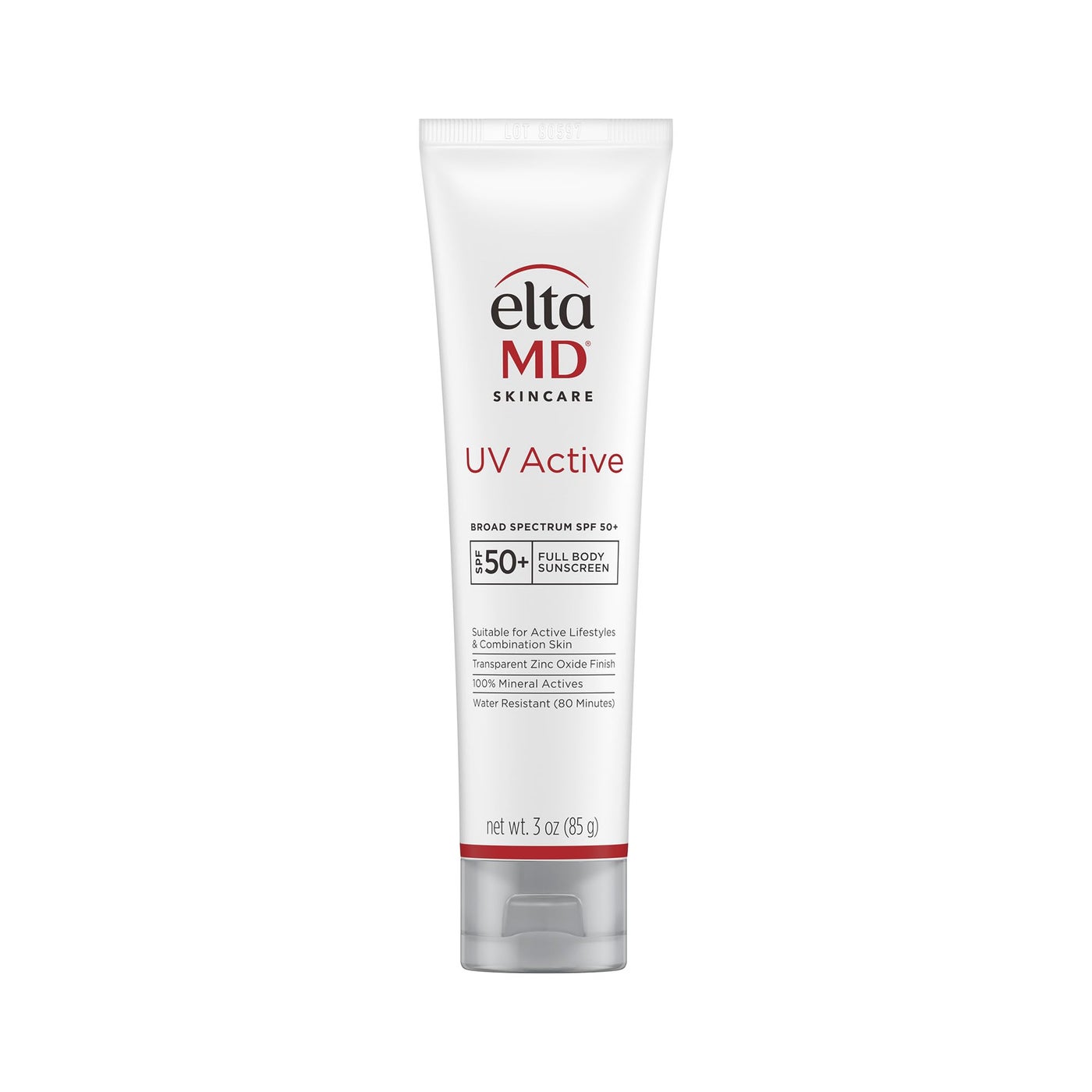 EltaMD UV Active Mineral Sunscreen with Zinc Oxide, Water Resistant Sunscreen SPF 50+ Up to 80 Minutes, Oil Free SPF for Face and Body, 3.0 oz Tube