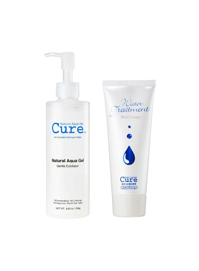 Cure by Toyo | The Duo 2-Step Skincare Kit | Gentle Exfoliating Gel 8.82oz | Water-Based Hydrating Cream 3.5oz | For All Skin Types, Sensitive | Full-Size Set