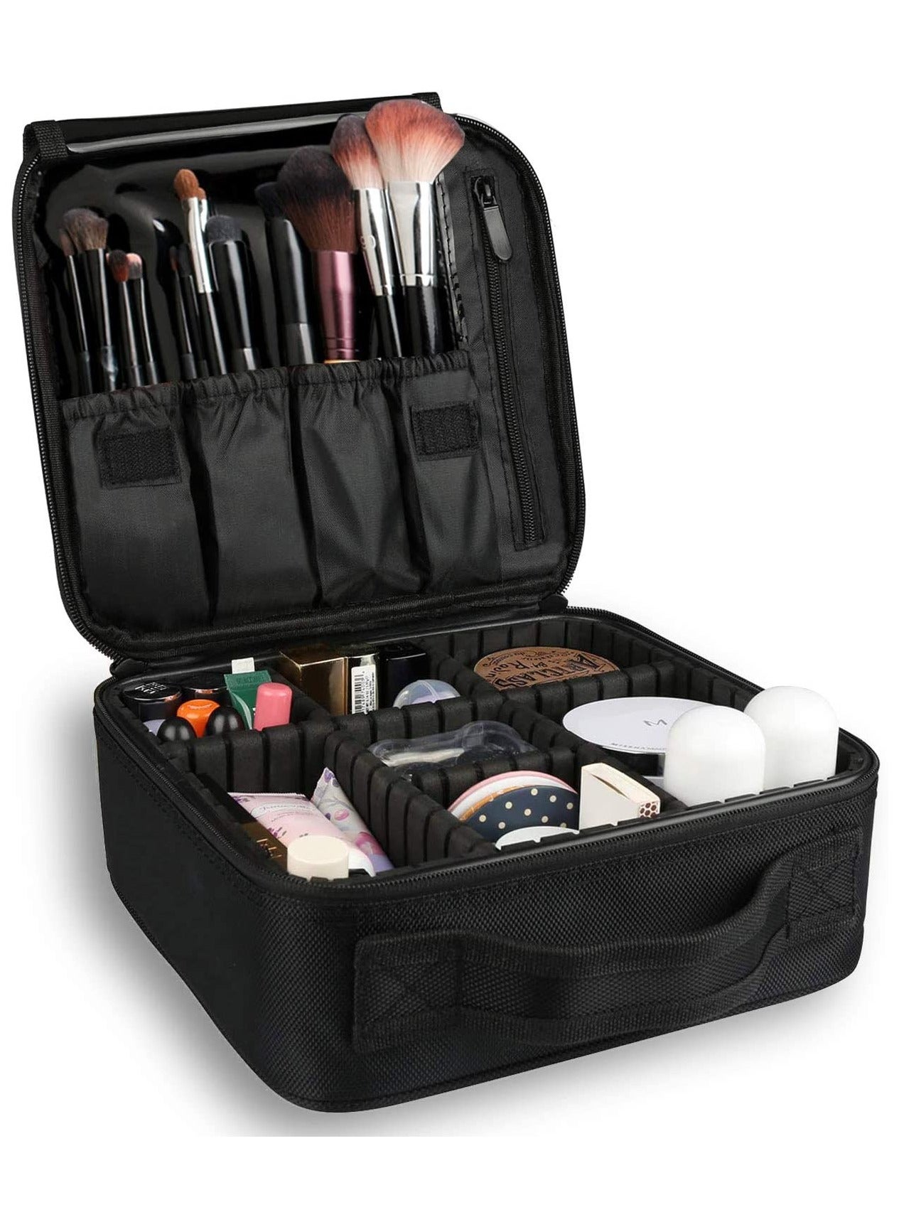 Travel Makeup Case Train Case Organizer Portable Artist Storage Makeup Bag with Adjustable Dividers for Cosmetics S Side