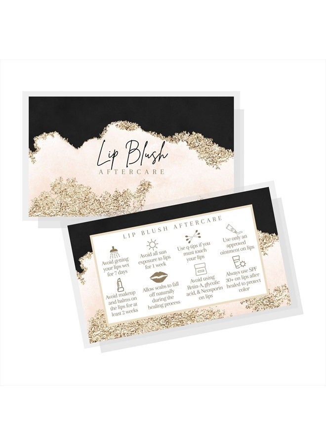 Lip Blush Aftercare Instruction Cards | 50 Pack | 2x3.5” inch Business Card Size | Lip Blush Supplies | Black, Pink, and Gold Design