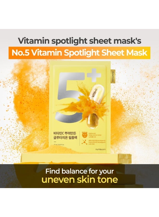 No.5+ Sheet Mask | Glutathione Vitamin Concentrated Mask (10Ea) Hydrating Soothing Face Serum For All Skin Types 1 box (10EA)