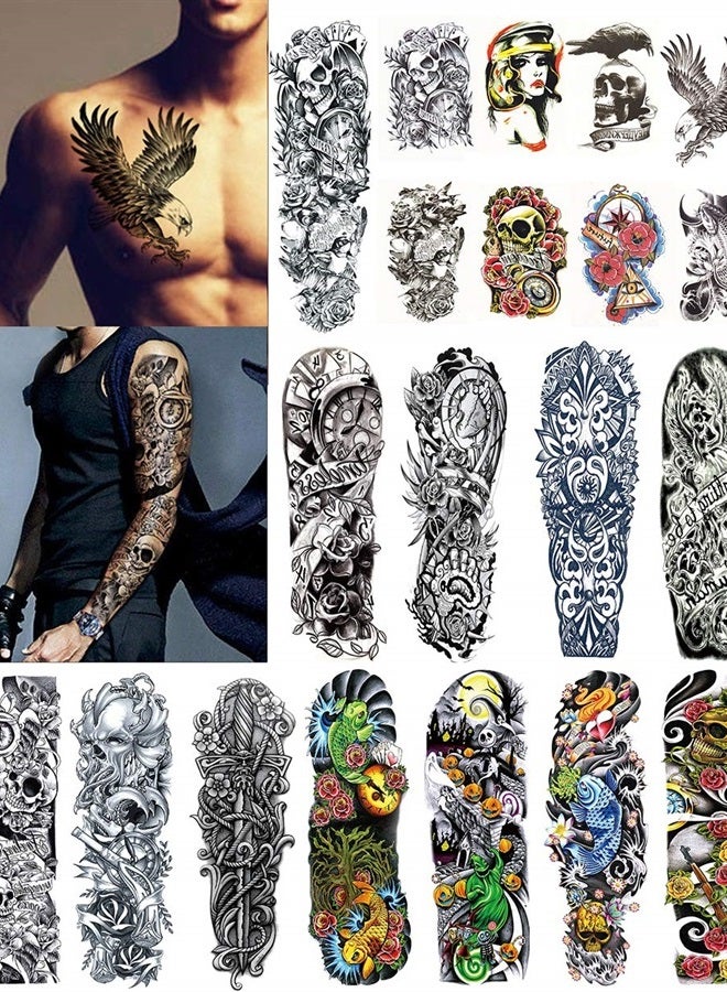 DaLin Extra Large Temporary Tattoos Full Arm and Half Arm Tattoo Sleeves for Men Women 20 Sheets