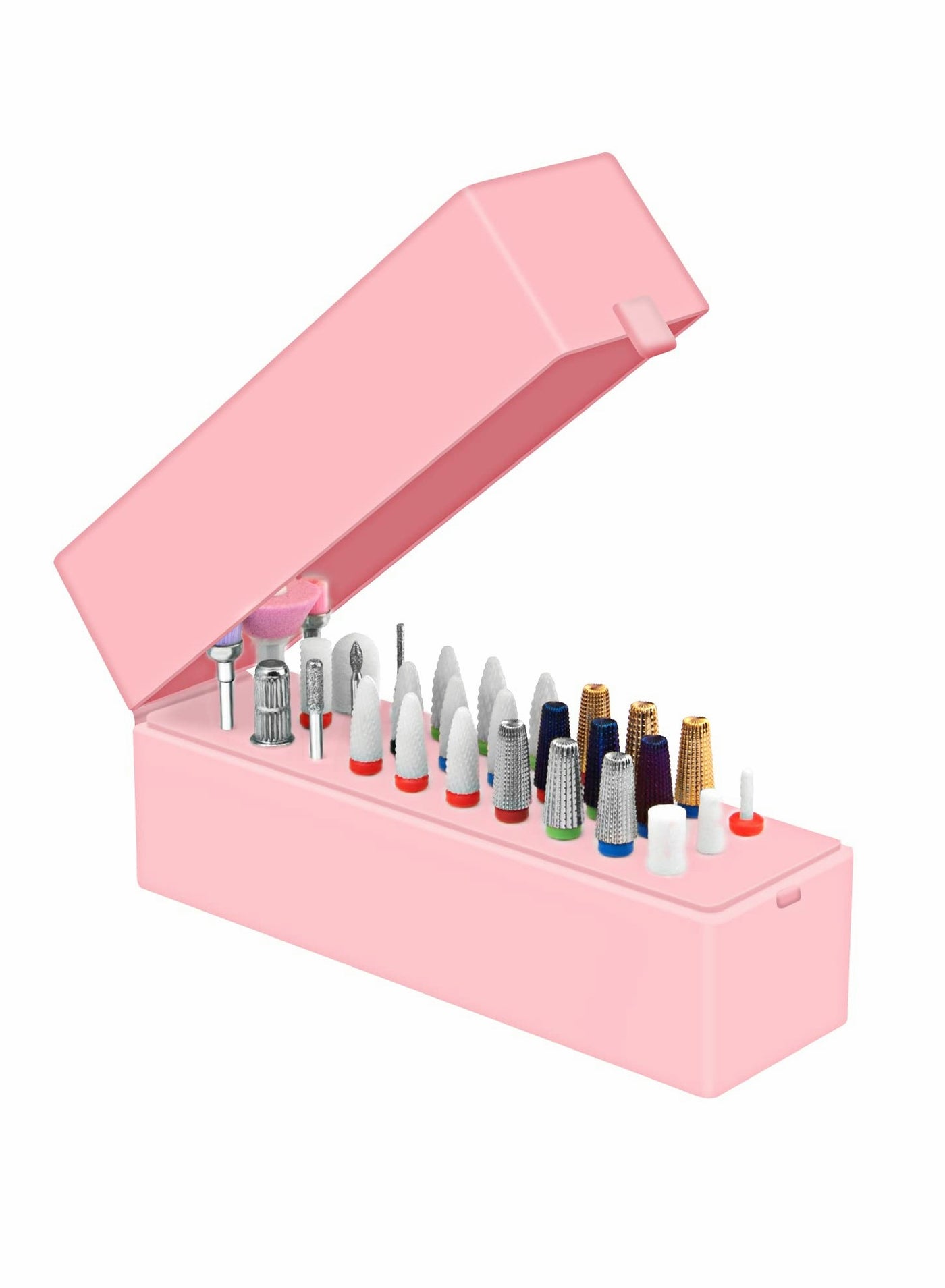 Nail Drill Bits Holder Stand 30 Holes Dustproof Nail Salon Organizer and Storage Displayer Box Manicure Tools Case for Acrylic Nail Drill Bit (Not Include Nail Drill Bits, Pink)