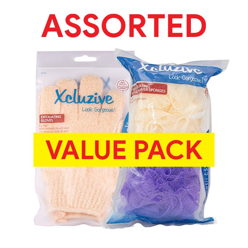 Exfoliating Gloves 2 Pcs & Bath Sponges 2 Pcs Asstd X2 Value Pack