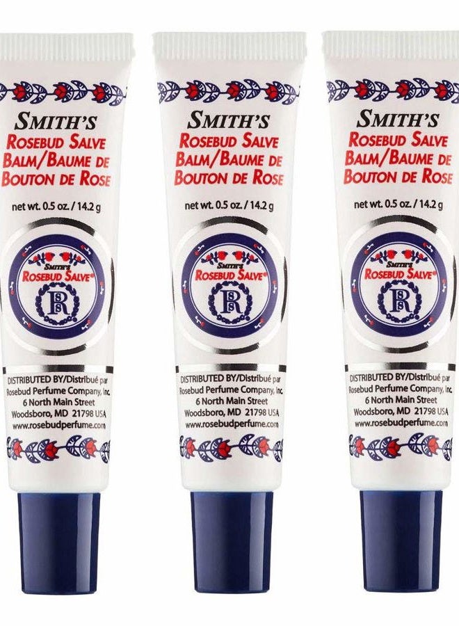 Rosebud Perfume Co. Original Rosebud Salve Tube Three Pack - Moisturizes and Protects Lips - Soothes Irritation and Dry Skin - 3 x 0.5 oz Tubes