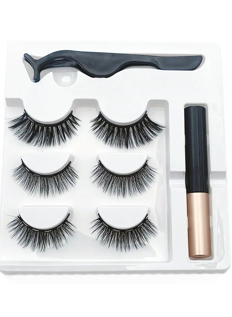 3 Pairs Magnetic Eyelashes Handmade faux Mink Eyelash Magnetic Eyeliner Beauty Makeup Set False Lashes Short Faux Cils No Glue Needed