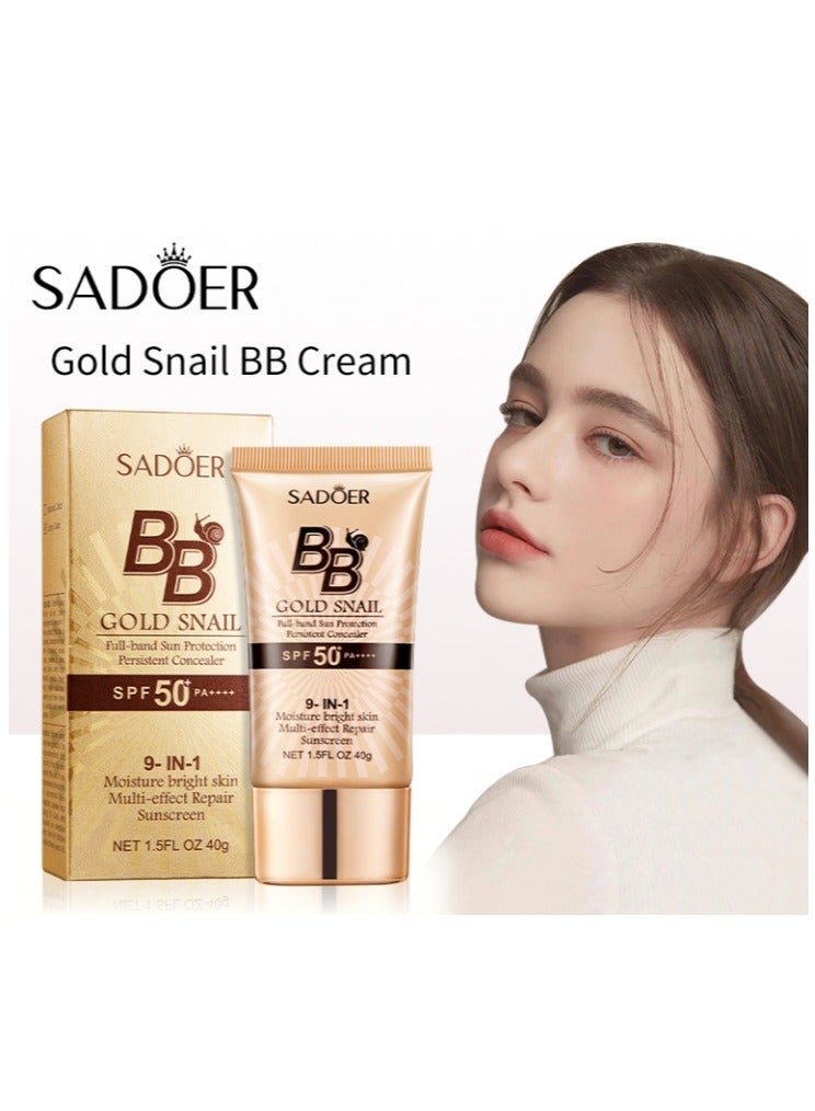 BB Cream with SPF 50, 9 in 1 BB Cream Sunscreen SPF 50 Waterproof Sweatproof, Foundation Full Coverage Tinted Moisturizer, Facial Concealer for Oily Skin, Dry Skin 40g