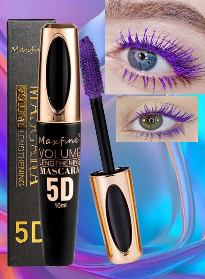 5D Volume Lash Lengthening Mascara Waterproof Mascara for Eyelashes Silk Fiber Liquid Lash Extensions Colored Tubing Mascara with Eyelash Brush Volume and Length Long Lasting Mascara Purple 05