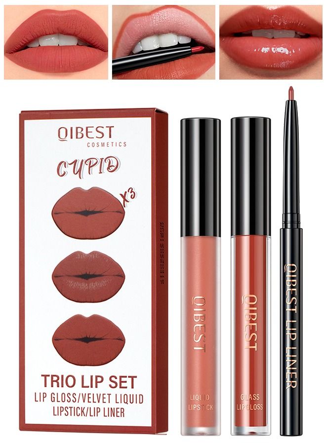Lip Liner Lip Gloss and Velvet Liquid Lipstick Makeup Set Matte Lip Liner Kit Waterproof Long Lasting Not Fade Liquid Lipstick Kit for Daily Makeup