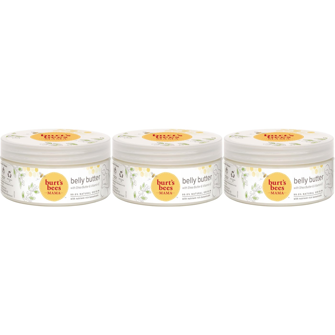 Burt's Bees Mama Belly Butter Stretch Mark Cream for Pregnancy Massages Body & Reduces Scar Appearance, Prenatal & Postnatal Tummy Skin Care, Shea Butter & Vitamin E Rich Formula, 6.5 Oz (Pack of 3)